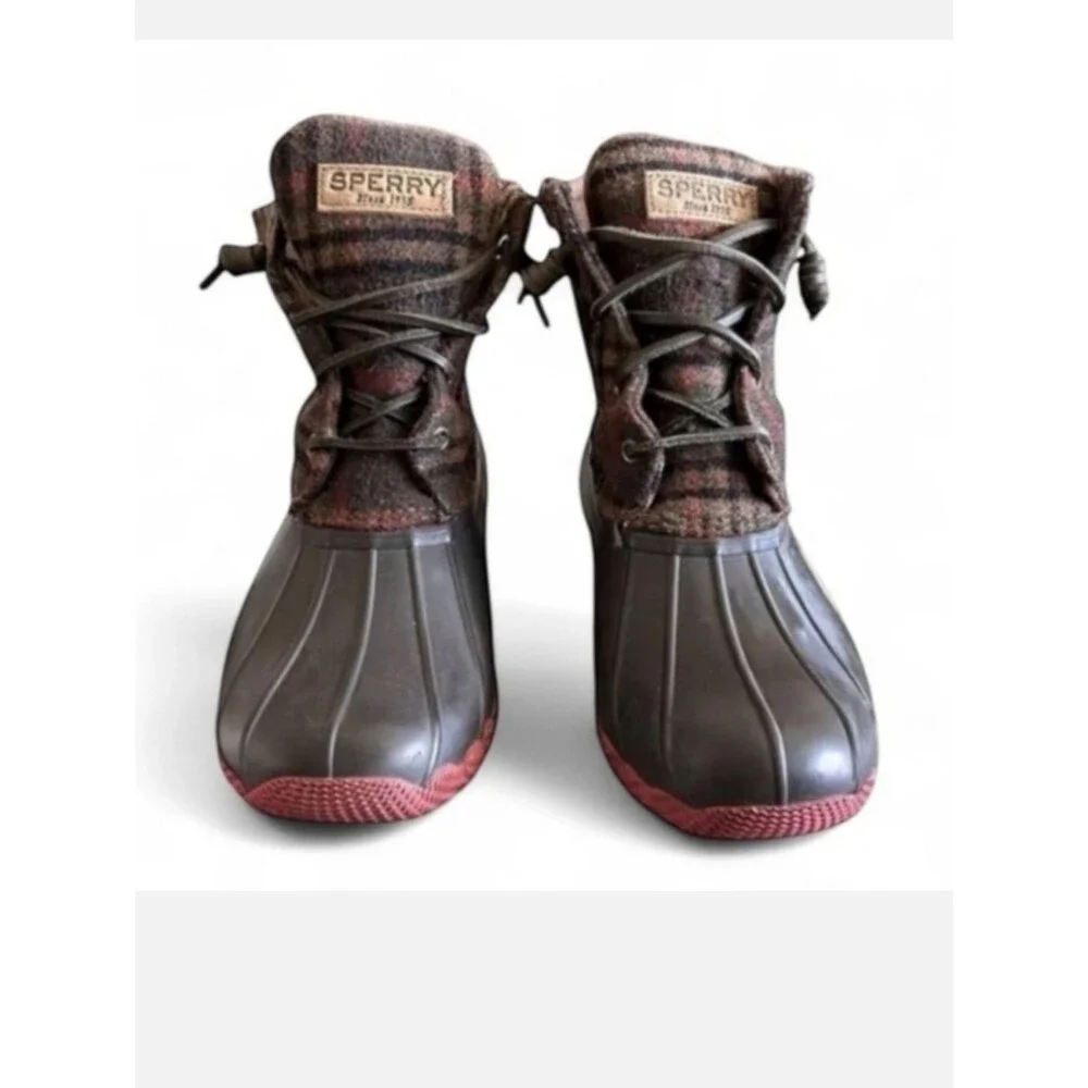 Sperry Saltwater Short Duck Boots In Brown Plaid